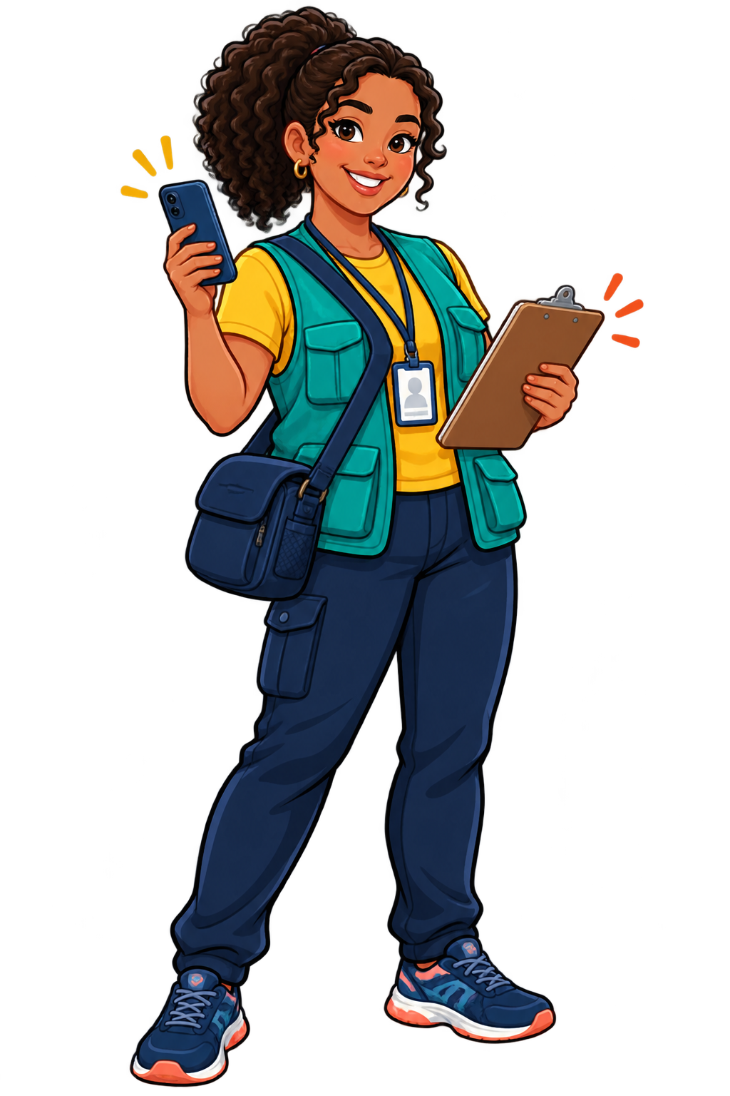 Ilustração de Agente Comunitária de Saúde com celular e prancheta